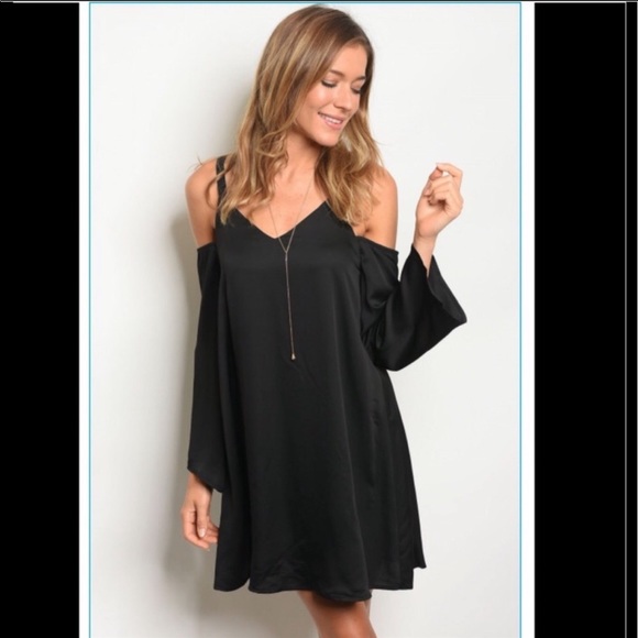 LOVERICHE black lined dress cold shoulder long slv - Picture 2 of 7